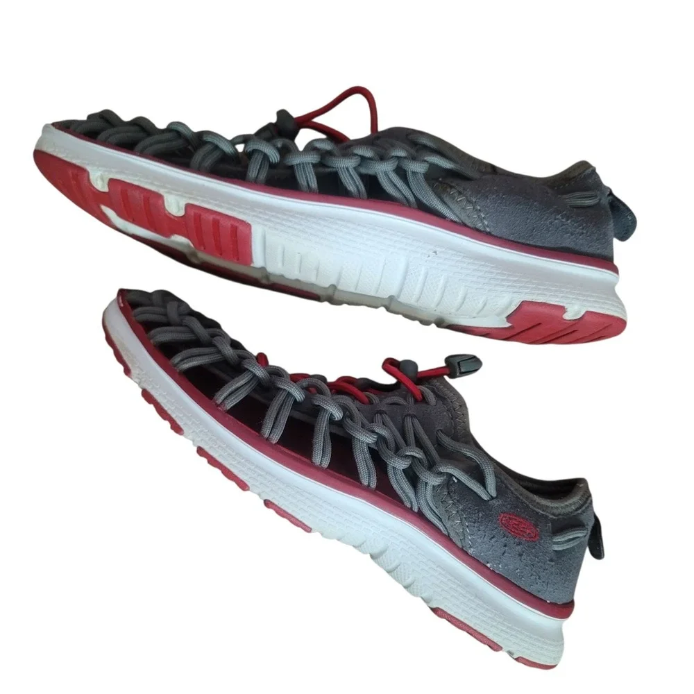 Keen Uneek O2 Kids Sz‎ 3 Grey Red Braided Cord Lace Up Athletic Sandals Shoes
